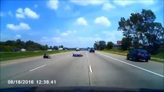 DASHCAM Motorcycle hits unsecured load on I94 in Woodbury Minn Guy Almost makes the jump [upl. by Baruch]