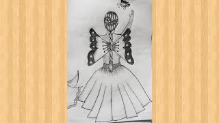 how to draw a princess girl wingsgirl with butterfly wingspencil sketch for beginners [upl. by Ssur276]