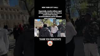 NEW YORK CITY HALL mostly military aged African migrant men protesting for more hangouts 🤡 [upl. by Betz453]