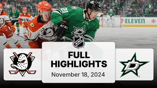 NHL Highlights  Ducks vs Stars  November 18 2024 [upl. by Hanikas390]