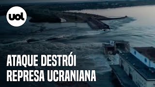 Ataque destrói represa ucraniana na região de Kherson que fornece água para usina nuclear vídeo [upl. by Willms]