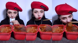 ASMR MUKBANG spicy food egg Spicy sausage noodles [upl. by Jolee]