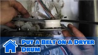 Washer amp Dryer Repair  How to Put a Belt on a Dryer Drum [upl. by Ahsemal]