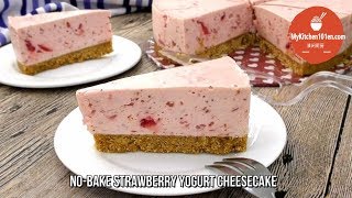 NoBakeChilled Strawberry Yogurt Cheesecake  MyKitchen101en [upl. by Allare]