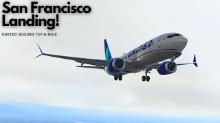 P3D v54  Landing into San Francisco  United Boeing 737 Max [upl. by Lorens295]