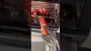 Cheesy Bacon Wrapped Hotdogs in Air Fryer 1st time making carnivore airfryer airfryercooking [upl. by Eeryt]