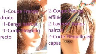 Coupe Frange droite amp Coupe Frange effilée  Bangs haircut tutorial  Corte Flequillo [upl. by Nahem]