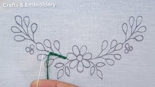 Hand Embroidery Patterns Simple Neckline Embroidery Tutorial [upl. by Arral]