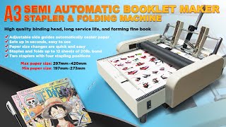 A3 Semi Automatic Booklet Maker  Stapling  Folding Machine [upl. by Claudie486]