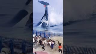 AMAZING ORCA WHALE TAIL MAKES POWERFUL WAVES THAT MAKE PANIC orcawhale amazing [upl. by Wylie]