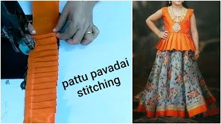 Simple pattu pavadai sattai cutting and stitching easy method Pattu pavadai designs blouse design [upl. by Nyrahtak]