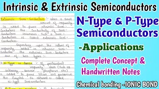 Intrinsic and Extrinsic Semiconductors  NType amp PType Semiconductors  Applications ionicbond [upl. by Pattin]