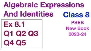 Q1 to Q5 Ex 81 Class 8  Algebraic Expressions And Identities  Chapter 8 PSEB Maths [upl. by Randy]