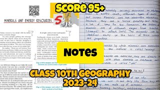 Minerals amp Energy Resources Class 10th Geography Handwritten Notes 202324 [upl. by Archangel555]