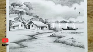 village scenery pencil drawing and shadingscenery drawing with pencillandscape drawing [upl. by Nylidnam257]