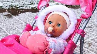 Baby Annabell doll videos toy stroller amp winter clothes for dolls Baby doll morning routine [upl. by Fadden]