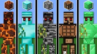 COMO FAZER IRON GOLEMS COM QUALQUER BLOCO DO MINECRAFT GOLEM DE BEDROCK DIAMANTE ETC [upl. by Fadil]