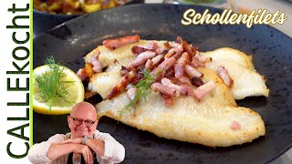 Schollenfilets mit Speck gebraten amp Gurkensalat  Omas Rezept [upl. by Rafaelia]