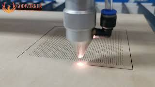 Godworker 80W CO2 laser cutting engraving machine for punch 05mm hole on 2mm plywood [upl. by Esorlatsyrc286]