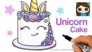 How to Draw a Unicorn Cake Easy [upl. by Annim]