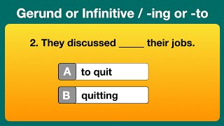 GERUND ing or INFINITIVE to Quick Quiz A2B1 Level english englishgrammar grammar [upl. by Adnovay]