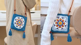 Crochet Granny Square Mini Bag  Free Pattern [upl. by Ellis]