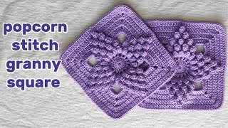 Crochet popcorn 🍿 stitch granny square ⬜It makes blankets scarf cardigan pocketscrochetsavvy [upl. by Hcir]