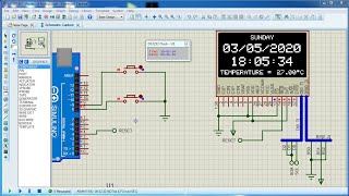 Arduino RTC clock using DS3231 and SSD1306 OLED display Proteus [upl. by Lazare]