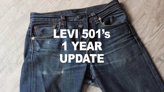 Levi 501 STF Shrink to Fit  1 Year of Progress Raw Denim [upl. by Ahsiuqram738]