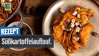 Süßkartoffelauflauf Rezept  Mit orientalischen Gewürzen und Feta [upl. by Nilahs]