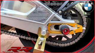 BMW S1000RR  Maintenance  Adjusting my chain with LighTech chain adjusters [upl. by Hendel]