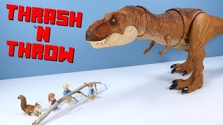 Jurassic World Fallen Kingdom Thrash n Throw Tyrannosaurus Rex Toy Review Mattel [upl. by Inaoj]