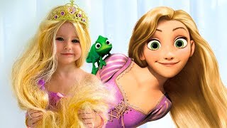 Costumes Disney Princesses Kids Makeup and New Rapunzel doll amp Real Princess Dresses [upl. by Papke]