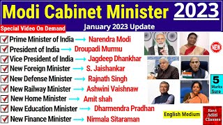 Modi Cabinet Ministers List in English  Latest Appointments 2023  Current Affairs 2023 in english [upl. by Iborian232]