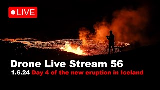 LIVE 1624  Day 4 New volcano eruption in Iceland drone live stream [upl. by Aerdnuahs]