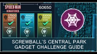 Screwball Central Park Gadget Challenge Tokens Guide  Spider Man Remastered [upl. by Tila]