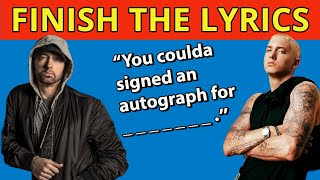 Finish The Lyrics  Eminem Edition 2023 🎵  Do you know these 20 Hit Eminem Songs  Music Quiz [upl. by Aillemac]