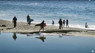 California River mouth opens and forms surfable waves [upl. by Yetac]