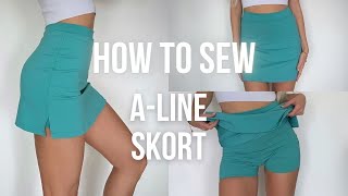 How to sew Aline SKORT  Trapeze skort  Skirt with shorts  Tennis skirt  Women skort pattern [upl. by Gratianna27]