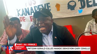 Patizan Gerald Gilles gentan mande demisyon premye minis Gary Conille [upl. by Arabel]