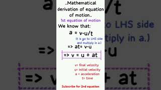 Mathematical derivation of 1st equation of motionclass 9  physics [upl. by Eckmann]