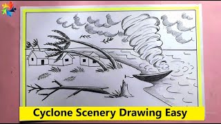 Cyclone scenery Drawing  how to Draw a Storm at Sea  Easy to Draw [upl. by Suoiluj]