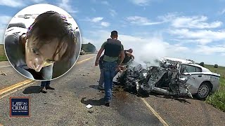 Bodycam Handcuffed Suspect Steals Cop Car Slams into SemiTruck in Deadly Crash [upl. by Enilaf]