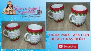 FUNDA PARA TAZA CON DETALLES NAVIDEÑO PASO A PASO TEJIDO A CROCHET [upl. by Katharina688]