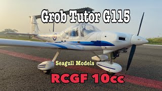 Maiden Flight Grob Tutor G115 by Seagull Models with Rcgf 10cc [upl. by Olnay]