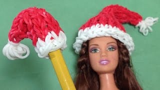 Rainbow Loom Charms  Loom Bands Santa Hat Pencil Topper Christmas  How to make Weihnachten [upl. by Ahens230]