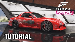 Forza Horizon 5  Doms Mazda RX7 Build Tutorial [upl. by Ahseenak856]