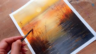 Acrylic painting tutorial How To Paint A Beautiful Sunset 🌅  step by step painting [upl. by Eardnaed221]