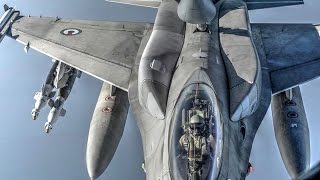 USAF KC135 Refuels UAE F16 Block 60 Desert Falcons [upl. by Ellehsim]