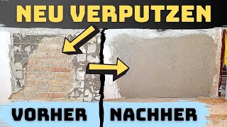 Kleine Stelle neu verputzen  Abgefallenen Putz ausbessern Loch in beschädigter Wand Grundlagen [upl. by Jenni255]